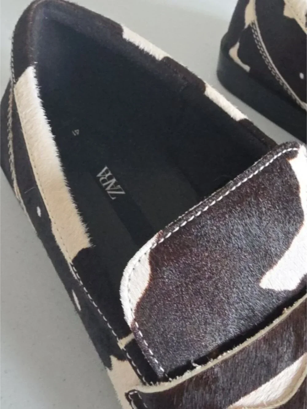 *SOLD* ZARA | animal print leather loafer Brown White Sz 41 - Picture 4 of 8